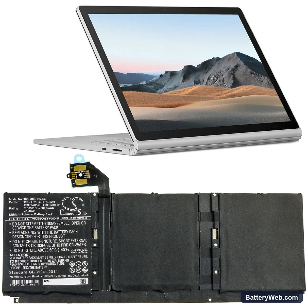Microsoft Surface Book 3 13 Core i5-1035G7 Replacement Battery, 7.58V, 6000mAh, Li-Polymer 5