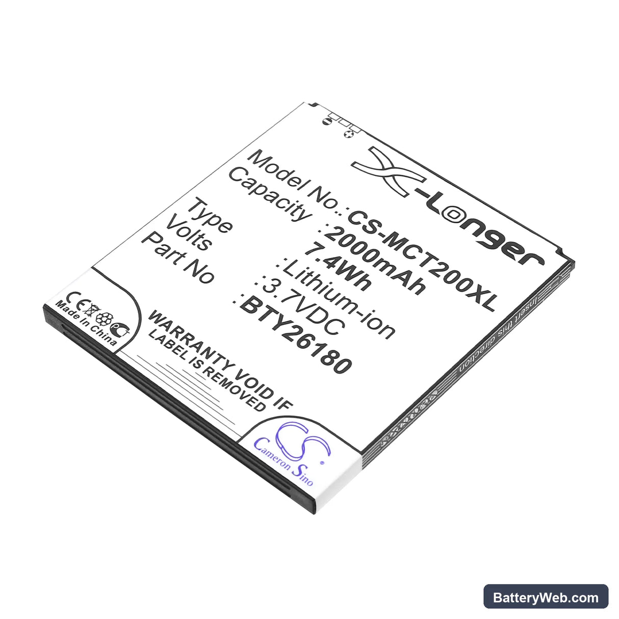 Mobistel Cynus T2 Replacement Battery, 3.7V, 2000mAh, Li-ion 1