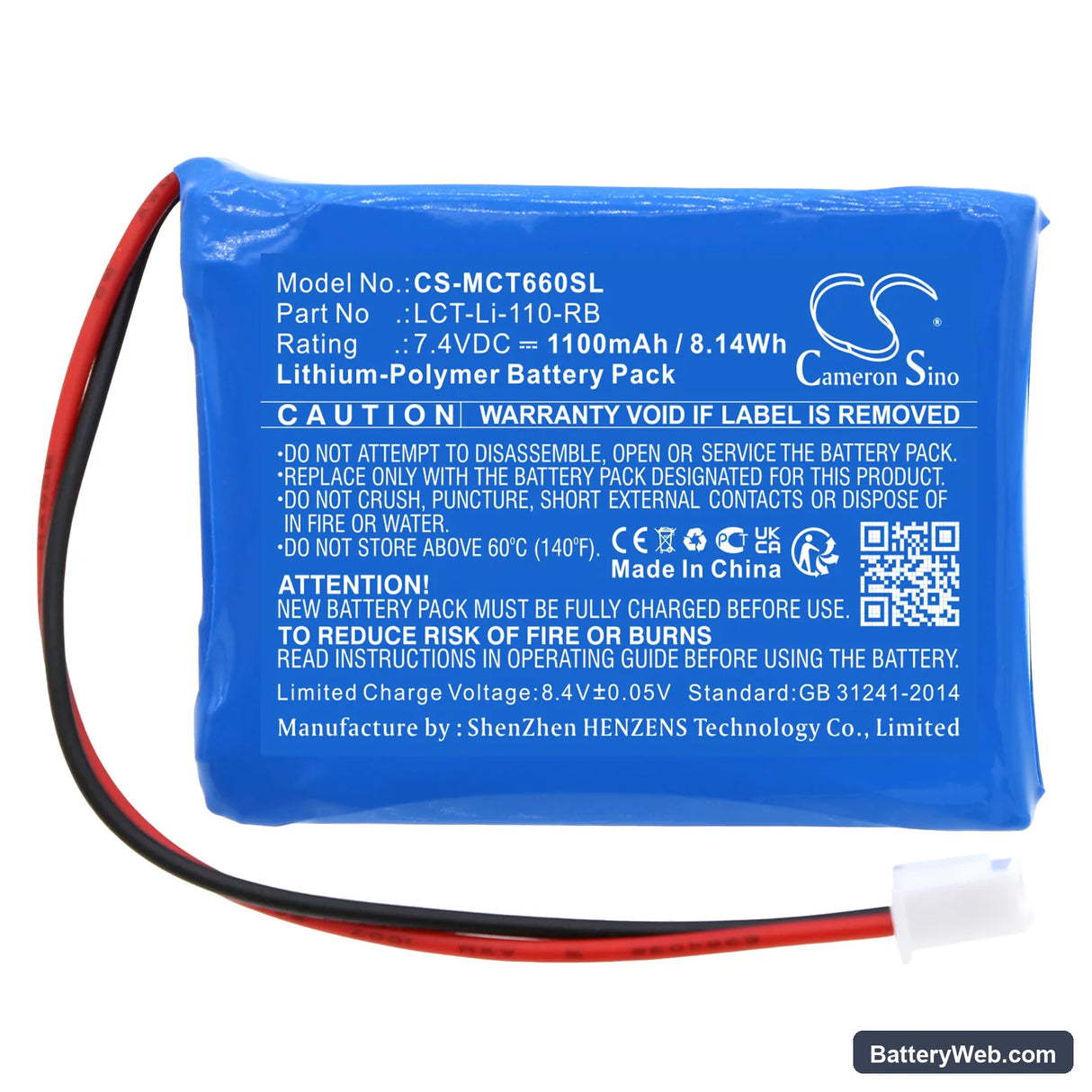 Tree LCT-Li-7 Replacement Battery, 7.4V, 1100mAh, Li-Polymer 3