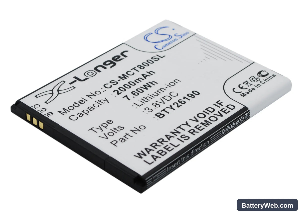 Mobistel Cynus T8 Replacement Battery, 3.8V, 2000mAh, Li-ion 2