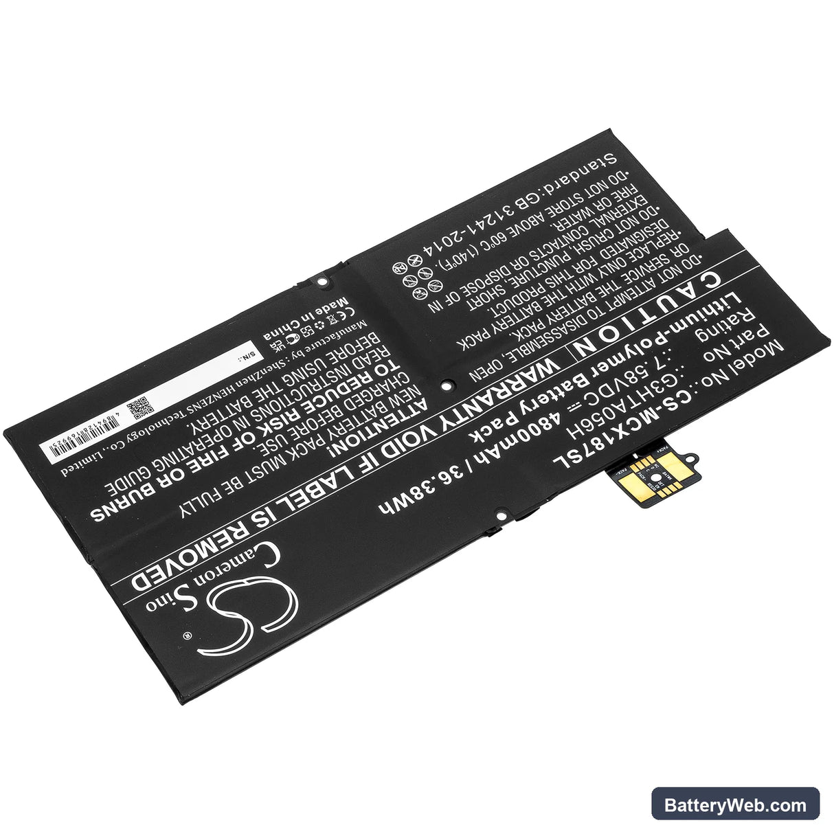 Microsoft Surface Pro X 1876 Replacement Battery, 7.58V, 4800mAh, Li-Polymer 2