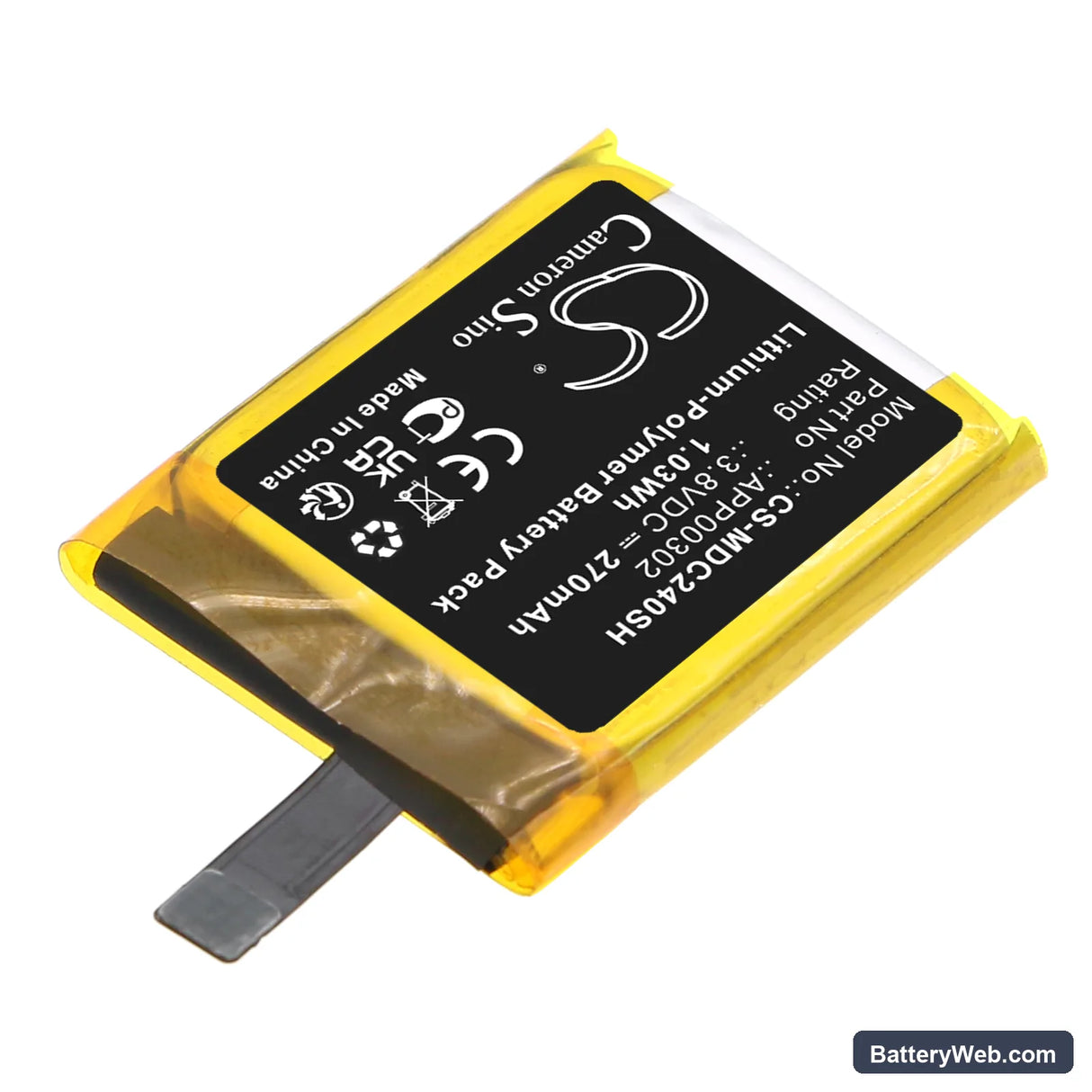 Movado Connect 2.0/40 Replacement Battery, 3.8V, 270mAh, Li-Polymer 2