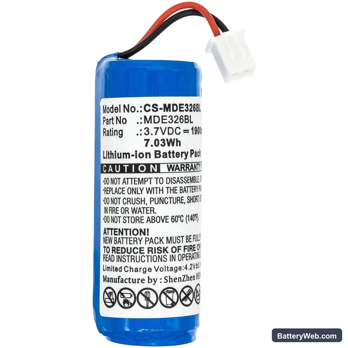 Mindeo CS3260 Replacement Battery, 3.7V, 1900mAh, Li-ion 3