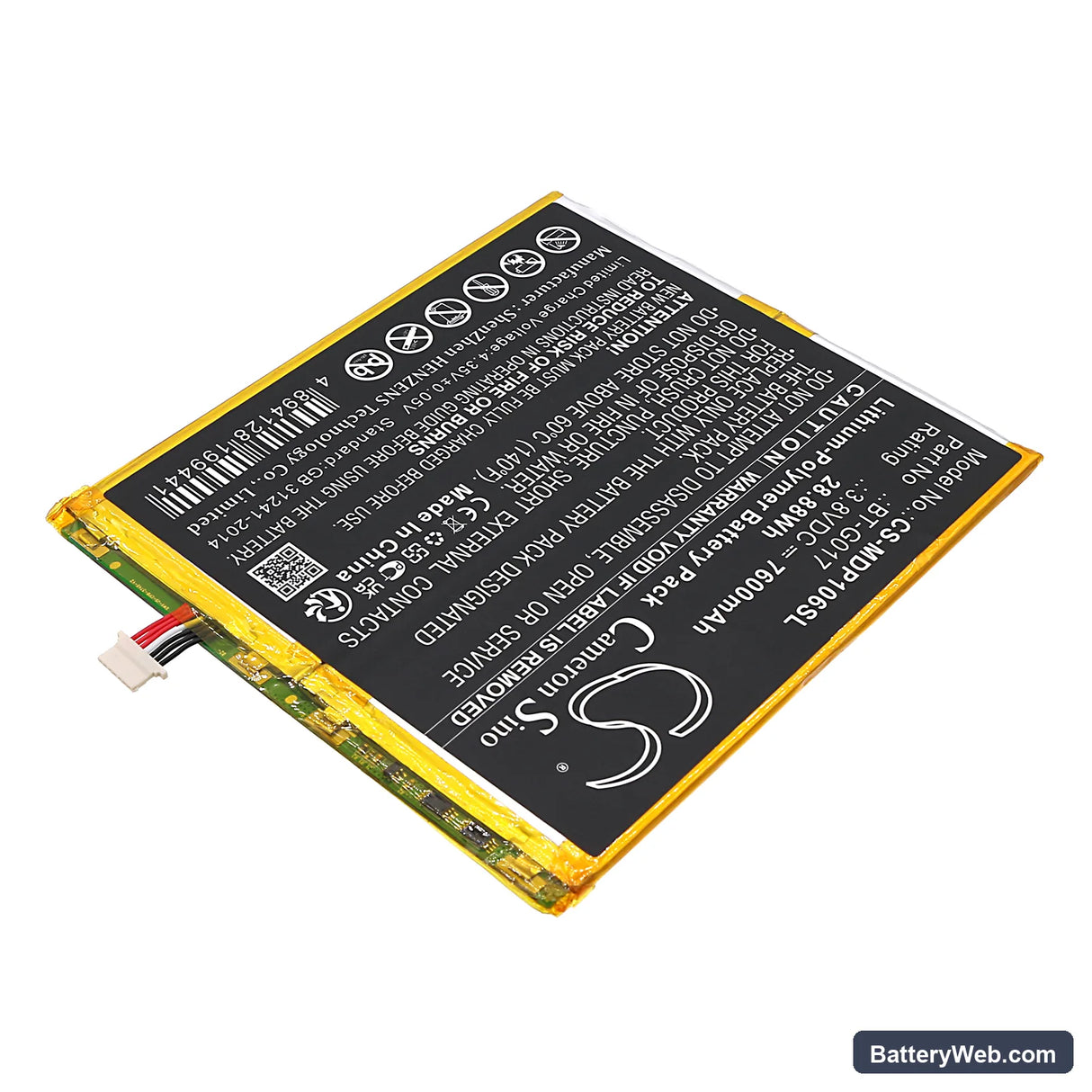 Medion Lifetab P10602 Replacement Battery, 3.8V, 7600mAh, Li-Polymer 2