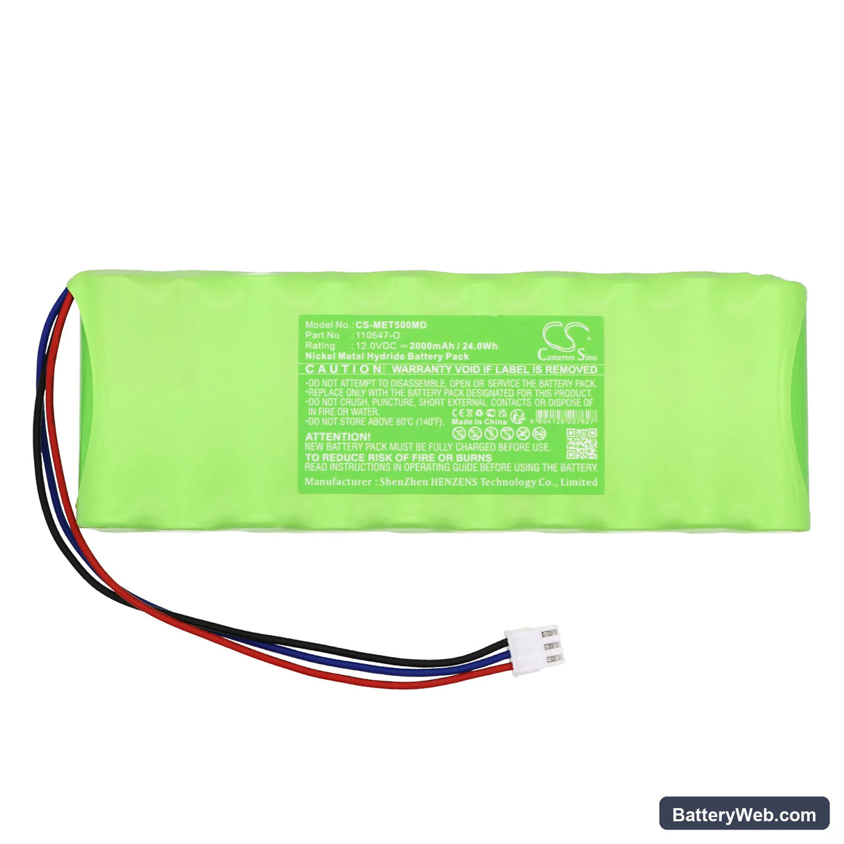 Medical Econet Monitor Compact Type 5O Replacement Battery, 12V, 2000mAh, Ni-MH 3