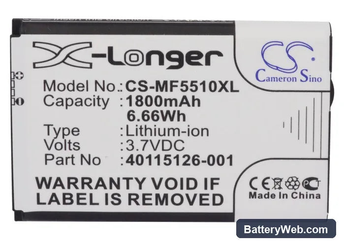 Novatel Wireless MiFi 5510 Replacement Battery, 3.7V, 1800mAh, Li-ion 5