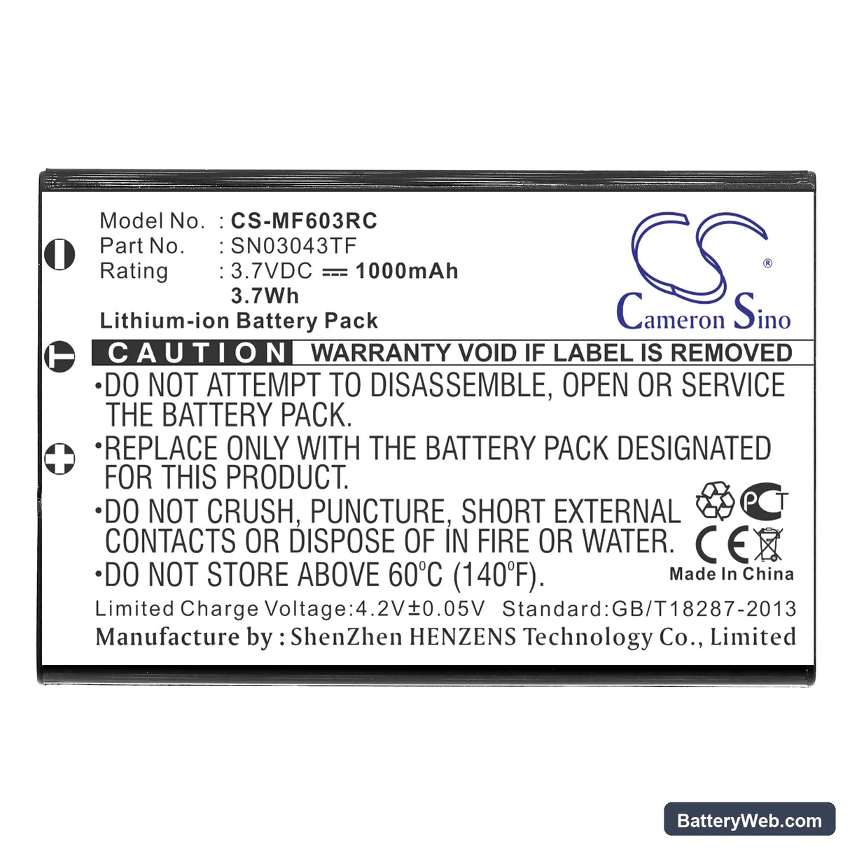 Nevo UEI-NEVO C3 Replacement Battery, 3.7V, 1000mAh, Li-ion 3