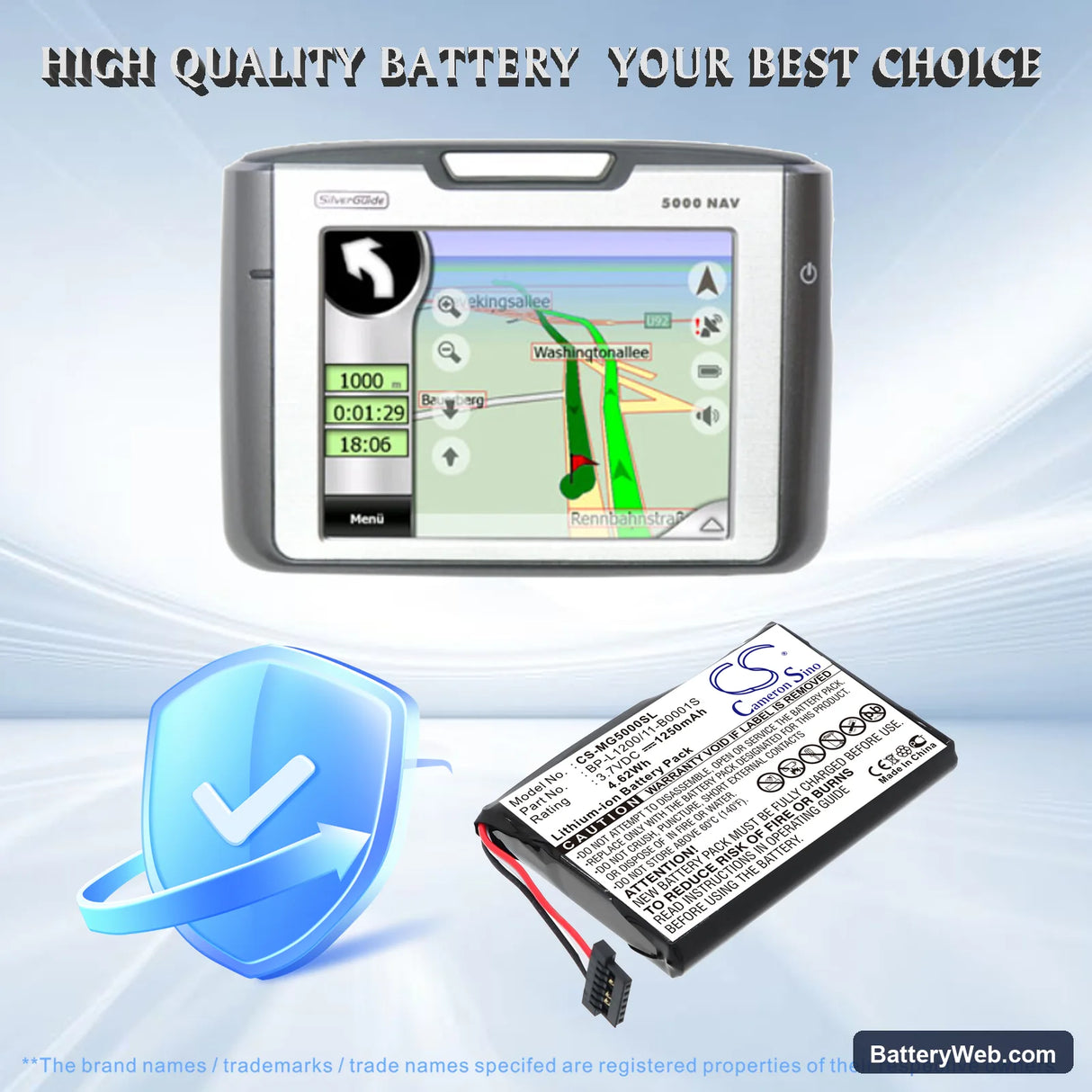 Typhoon MyGuide SilverGuide 5000 Replacement Battery, 3.7V, 1250mAh, Li-ion 6