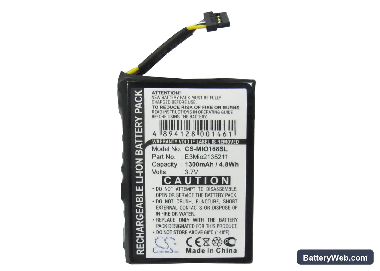 Mitac Mio 168 Replacement Battery, 3.7V, 1300mAh, Li-ion 5