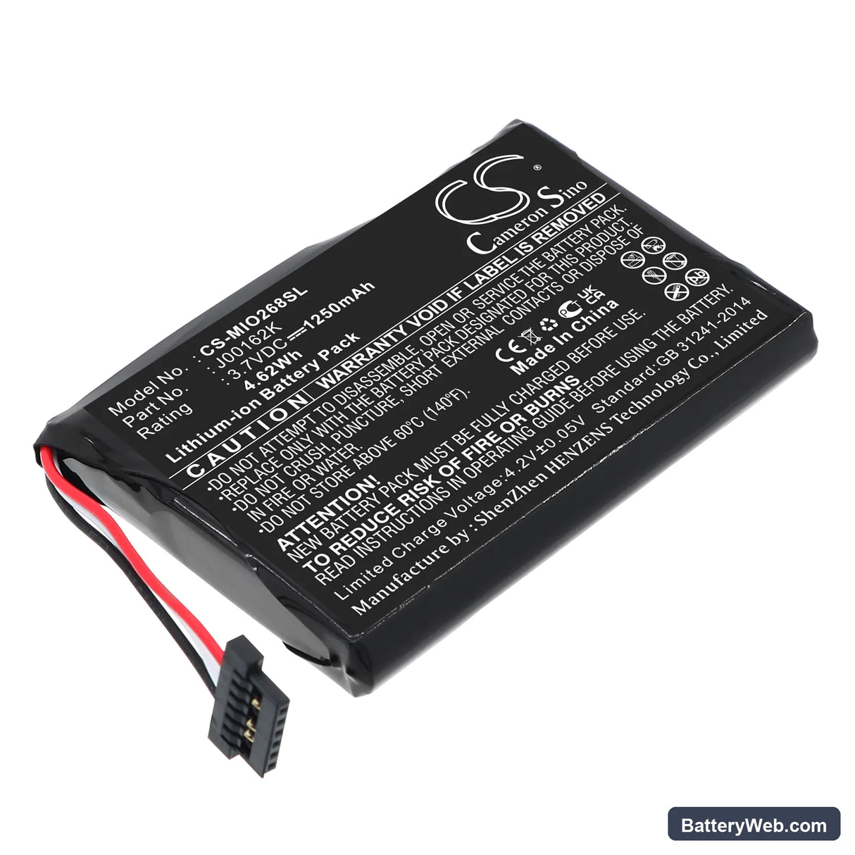 Mitac Mio 138 Replacement Battery, 3.7V, 1250mAh, Li-ion 1