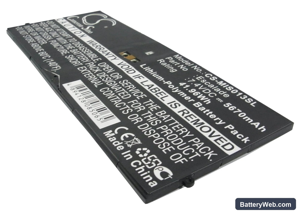 Microsoft Surface Pro Replacement Battery, 7.4V, 5670mAh, Li-Polymer 2