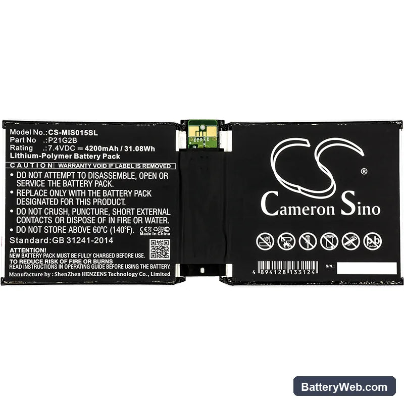 Microsoft Surface 2 RT2 1572 Replacement Battery, 7.4V, 4200mAh, Li-Polymer 3
