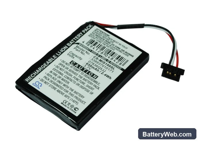 Navman Spirit S100 Replacement Battery, 3.7V, 650mAh, Li-ion 2
