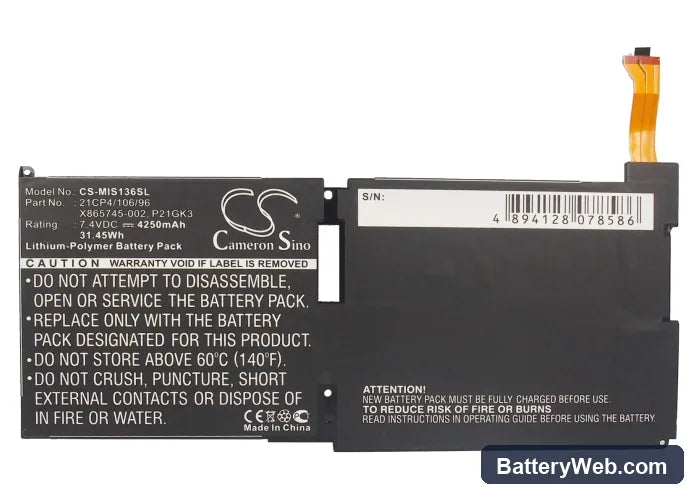 Microsoft Surface Replacement Battery, 7.4V, 4250mAh, Li-Polymer 5