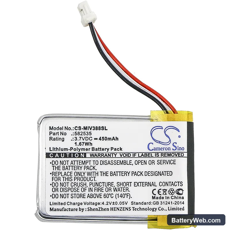 HP F520 Replacement Battery, 3.7V, 450mAh, Li-Polymer 3