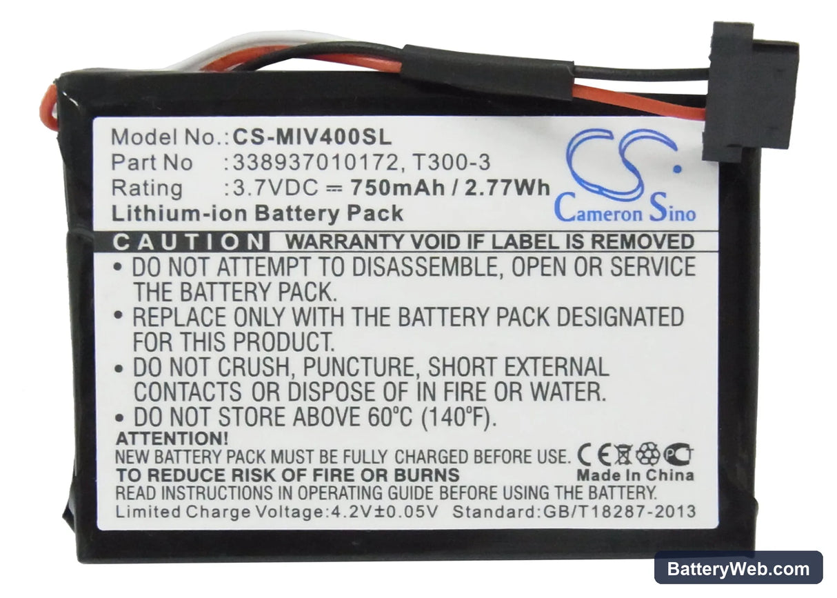 Mitac Mio Moov 400 Replacement Battery, 3.7V, 750mAh, Li-ion 5