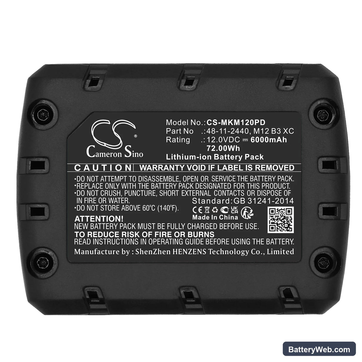 Milwaukee M12 Replacement Battery, 12V, 6000mAh, Li-ion 5