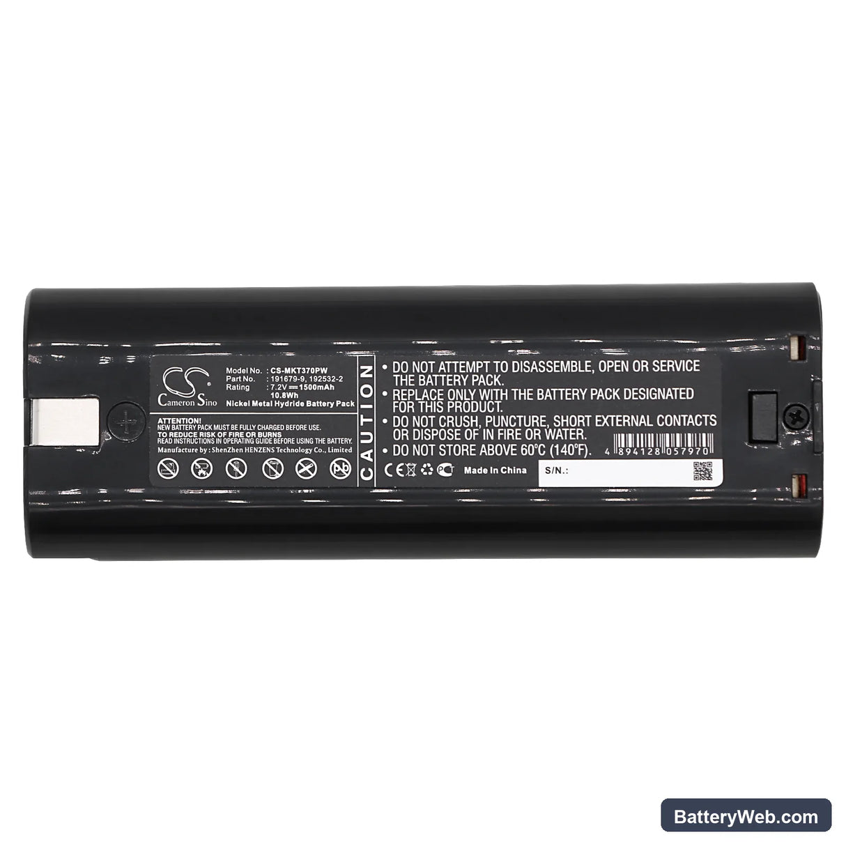 Makita 3700D Replacement Battery, 7.2V, 1500mAh, Ni-MH 5