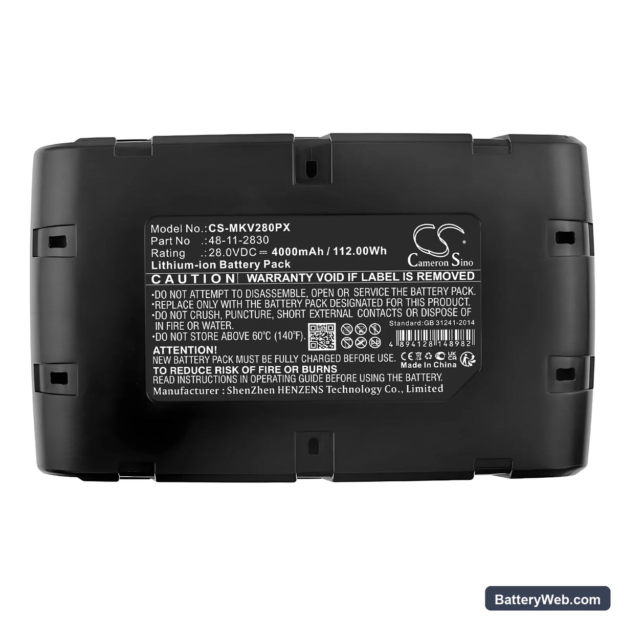 Milwaukee V28 Replacement Battery, 28V, 4000mAh, Li-ion 6