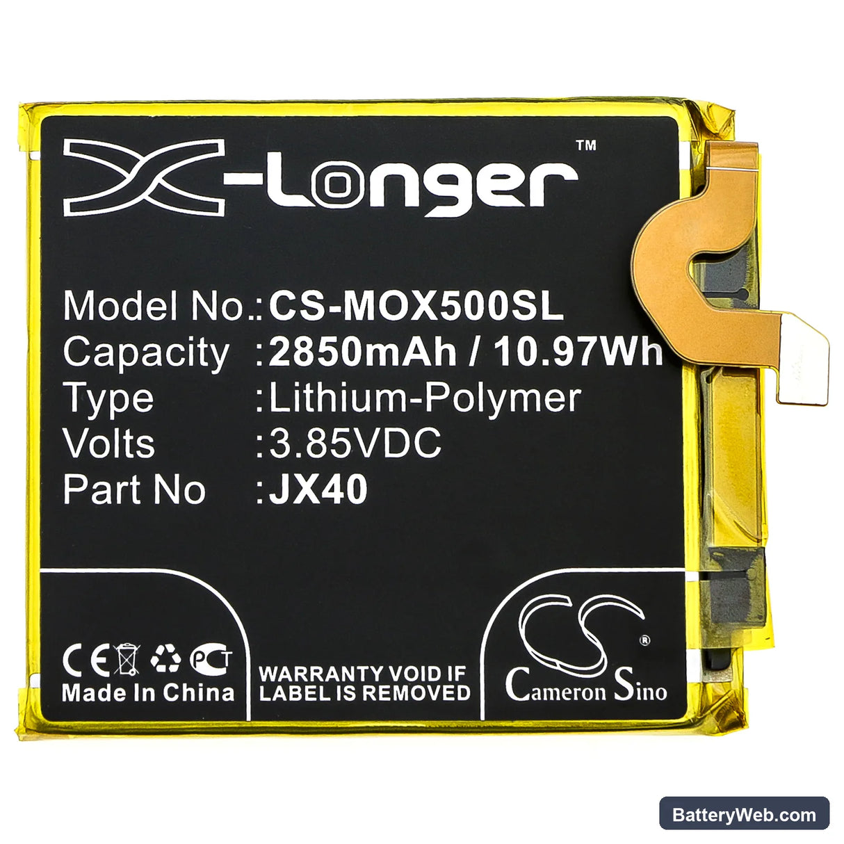 Motorola Moto X5 Replacement Battery, 3.85V, 2850mAh, Li-Polymer 3