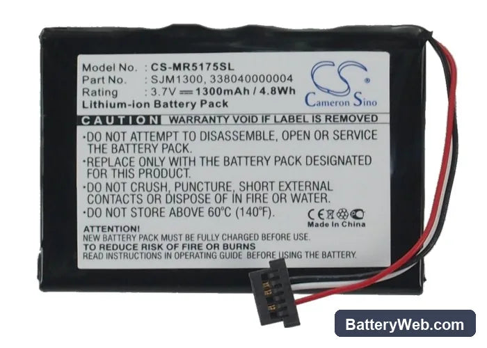 Magellan RoadMate 5175TLM Replacement Battery, 3.7V, 1300mAh, Li-ion 5