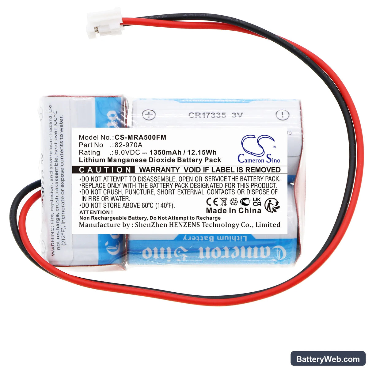 McMurdo A5 Replacement Battery, 9V, 1350mAh, Li-MnO2 3