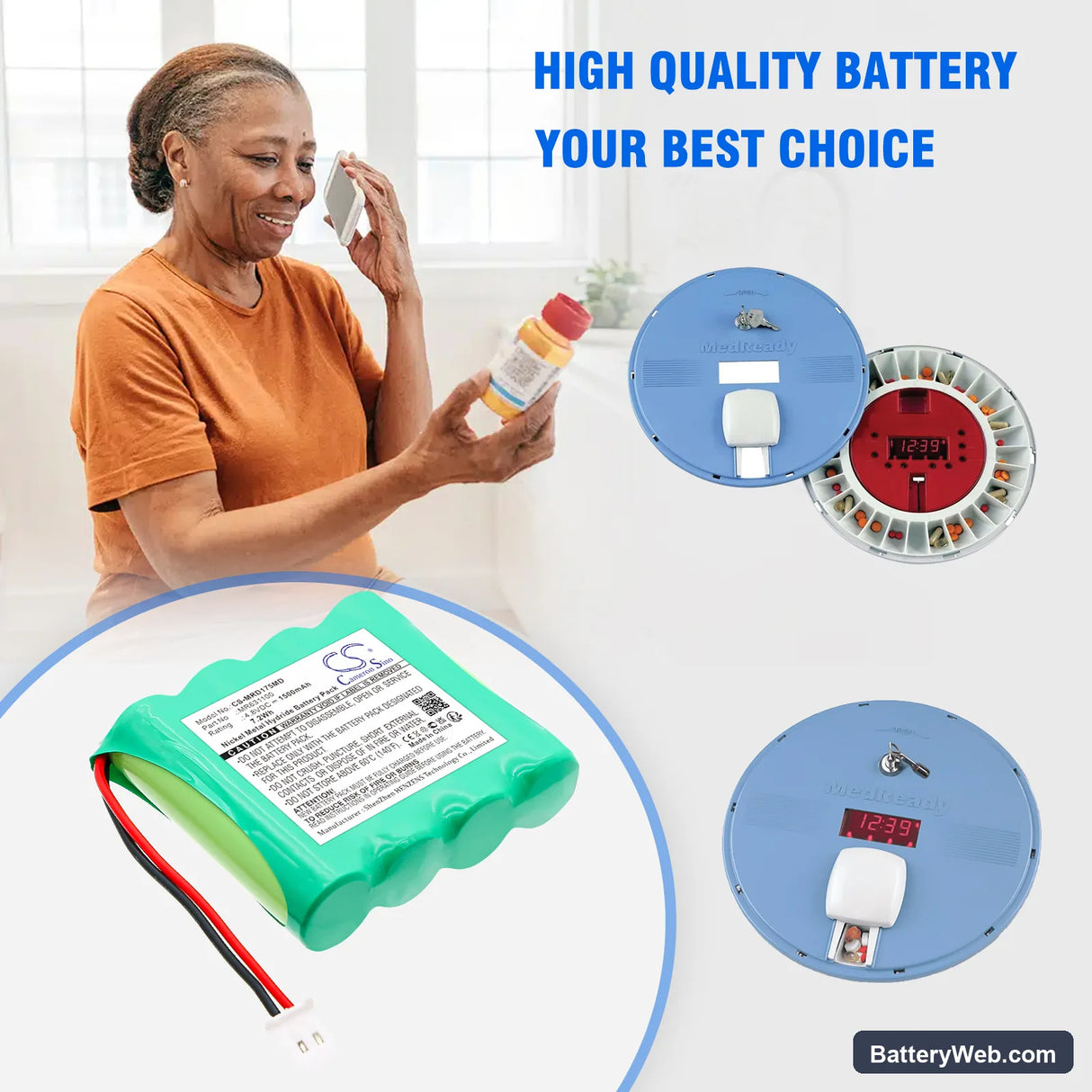 MedReady 1750 Medication Dispenser Replacement Battery, 4.8V, 1500mAh, Ni-MH 6