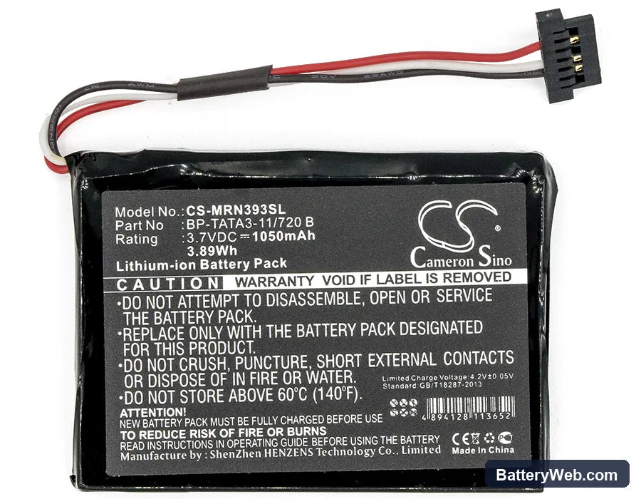 Mio Moov M410 Replacement Battery, 3.7V, 1050mAh, Li-ion 3