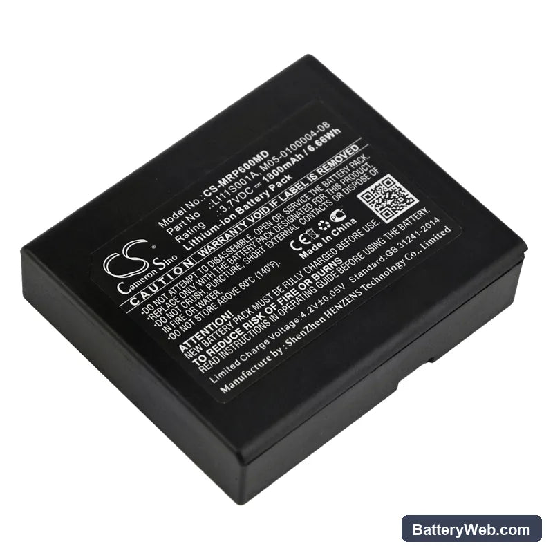 Mindray Oxymetre Pouls PM60 Replacement Battery, 3.7V, 1800mAh, Li-ion 1