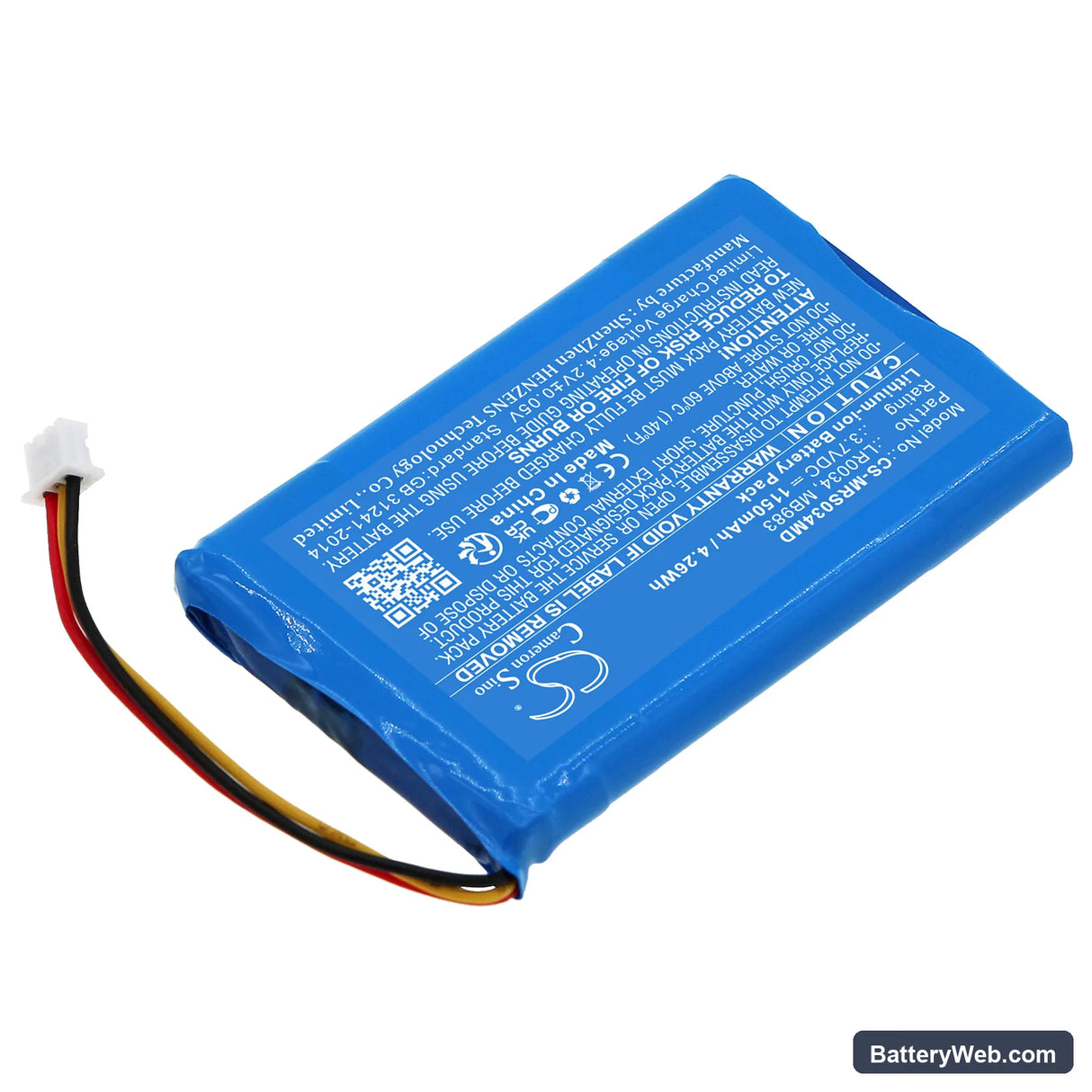 MIR Spirodoc Spirometer Replacement Battery, 3.7V, 1150mAh, Li-ion 2