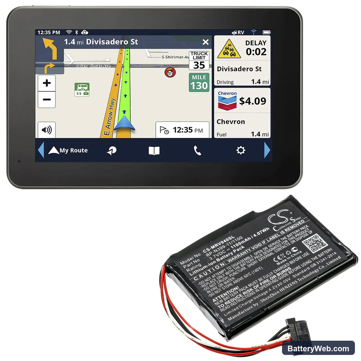 Magellan RoadMate RV 9490T-LMB Replacement Battery, 3.7V, 1100mAh, Li-ion 6