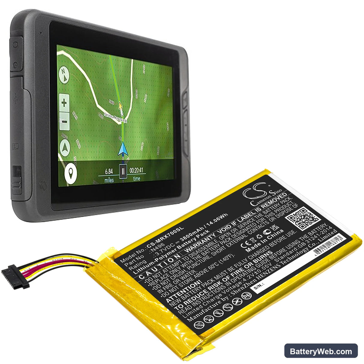 Magellan TRX7 Replacement Battery, 3.7V, 3800mAh, Li-Polymer 6