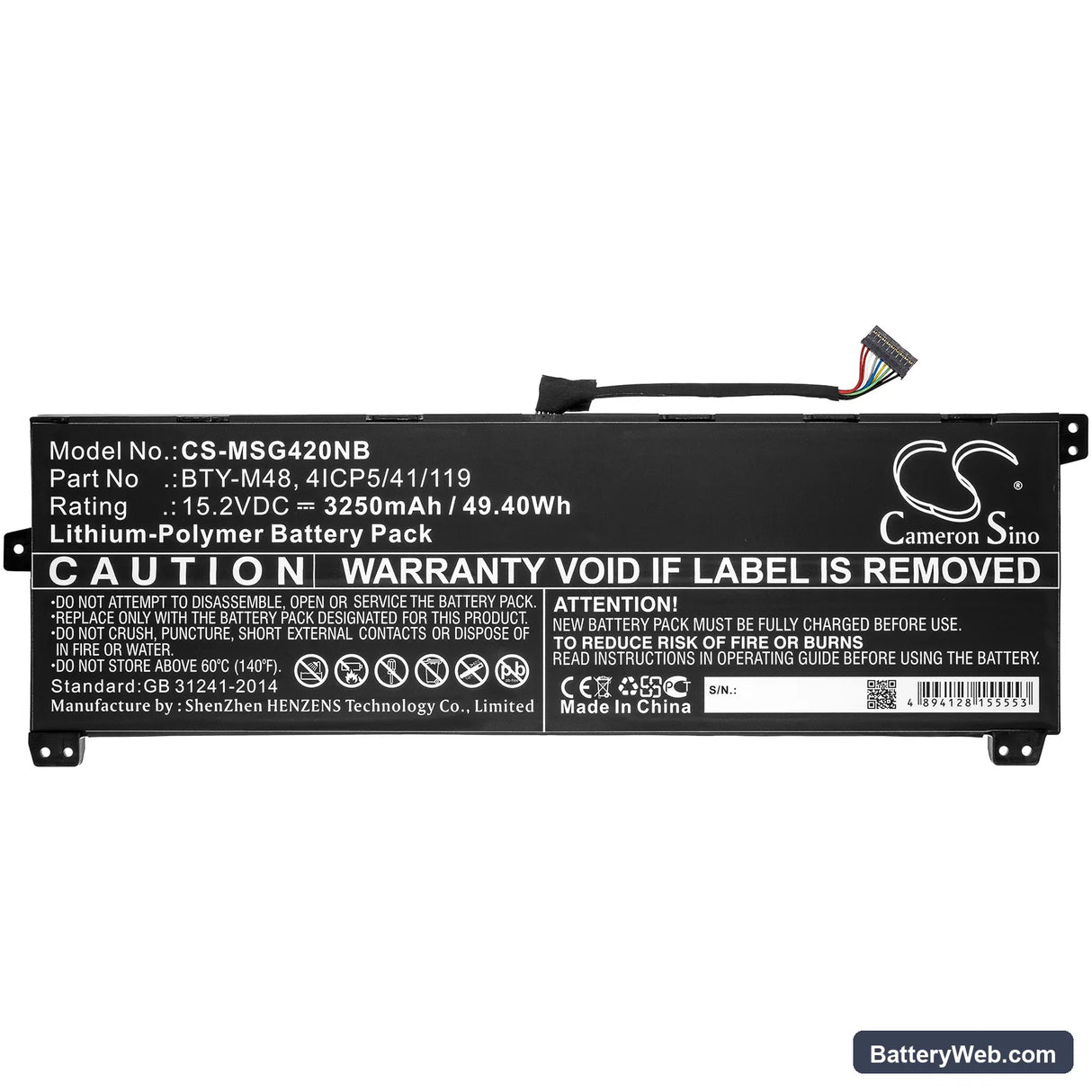MSI PS42 8RC-027tw Replacement Battery, 15.2V, 3250mAh, Li-Polymer 3