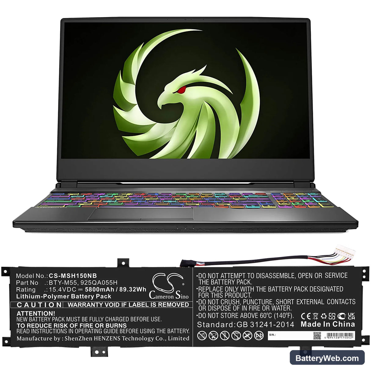 MSI Alpha 15 A3DDK Replacement Battery, 15.4V, 5800mAh, Li-Polymer 5