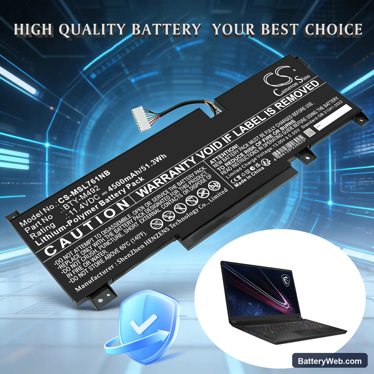 MSI Bravo 15 B5DD-007XES Replacement Battery, 11.4V, 4500mAh, Li-Polymer 6