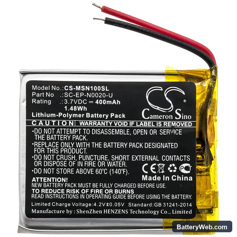 Monster Ncredible Ntune Replacement Battery, 3.7V, 400mAh, Li-Polymer 3