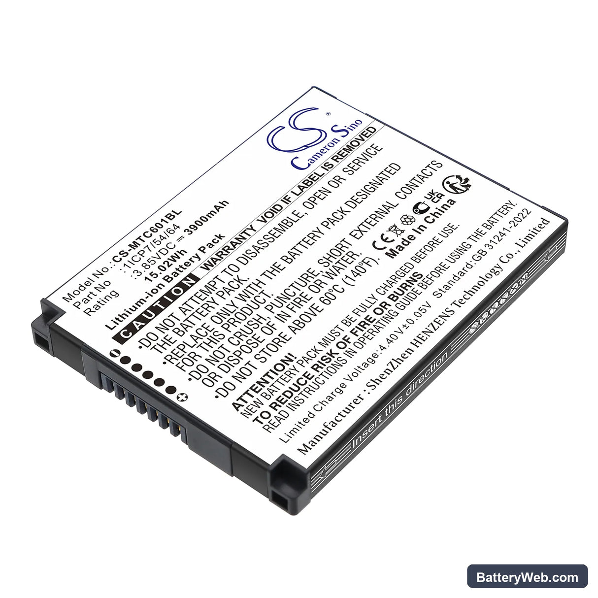 iMozen TC601 Replacement Battery, 3.85V, 3900mAh, Li-ion 1