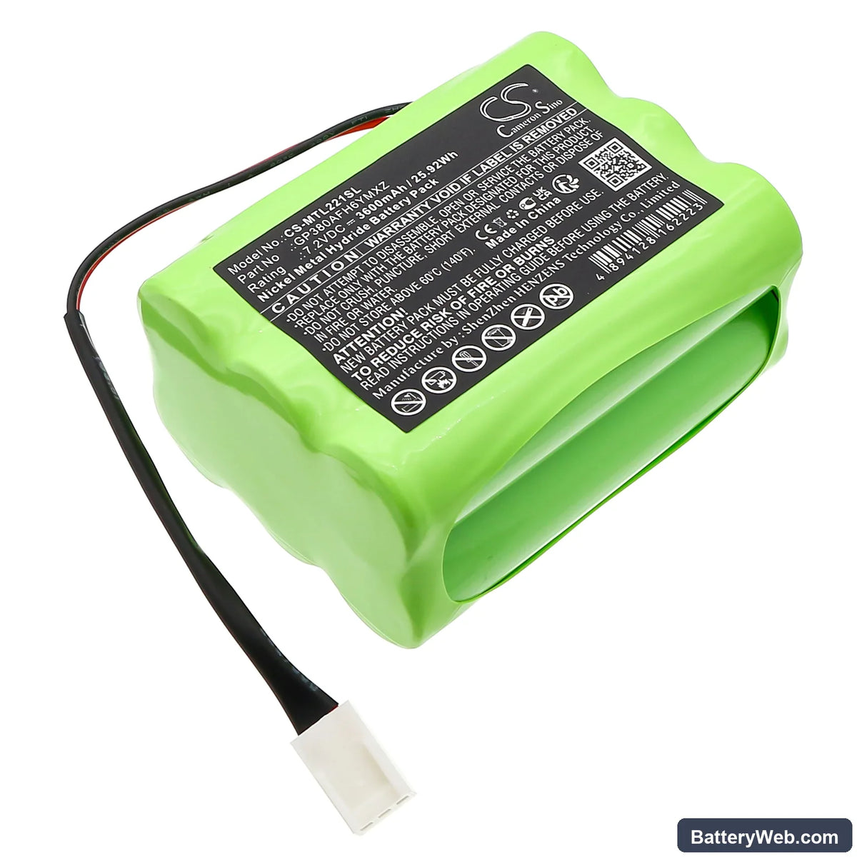 Megalite P-335 Replacement Battery, 7.2V, 3600mAh, Ni-MH 1