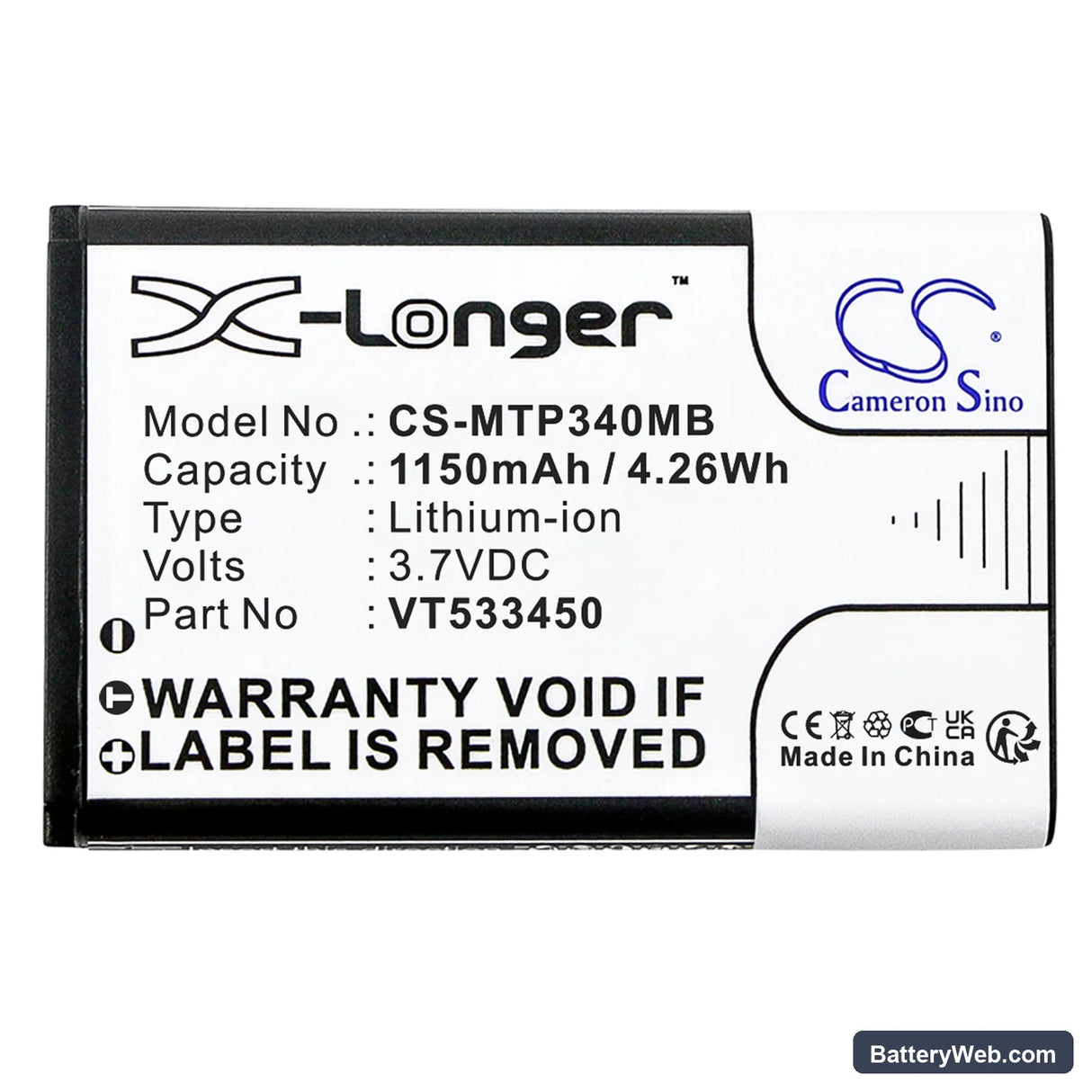 Motorola Ease 34 Replacement Battery, 3.7V, 1150mAh, Li-ion 3