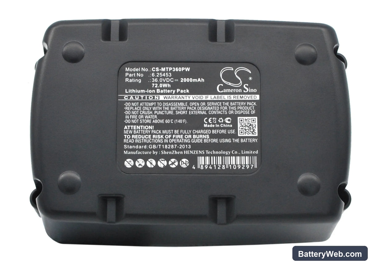 Metabo BHA 36 LTX Replacement Battery, 36V, 2000mAh, Li-ion 5