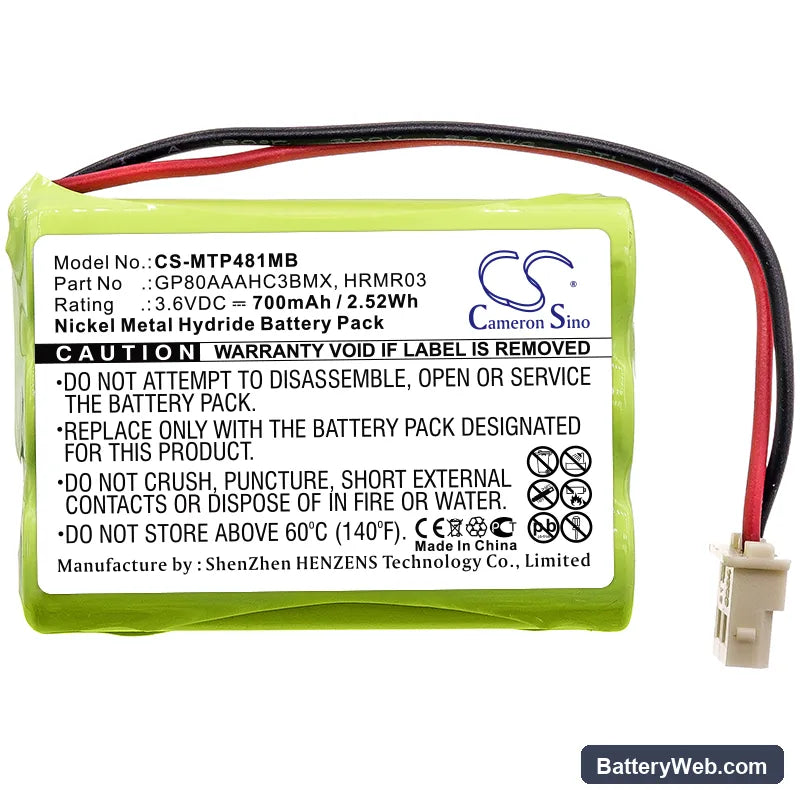 Version MBP33S Replacement Battery, 3.6V, 700mAh, Ni-MH 3