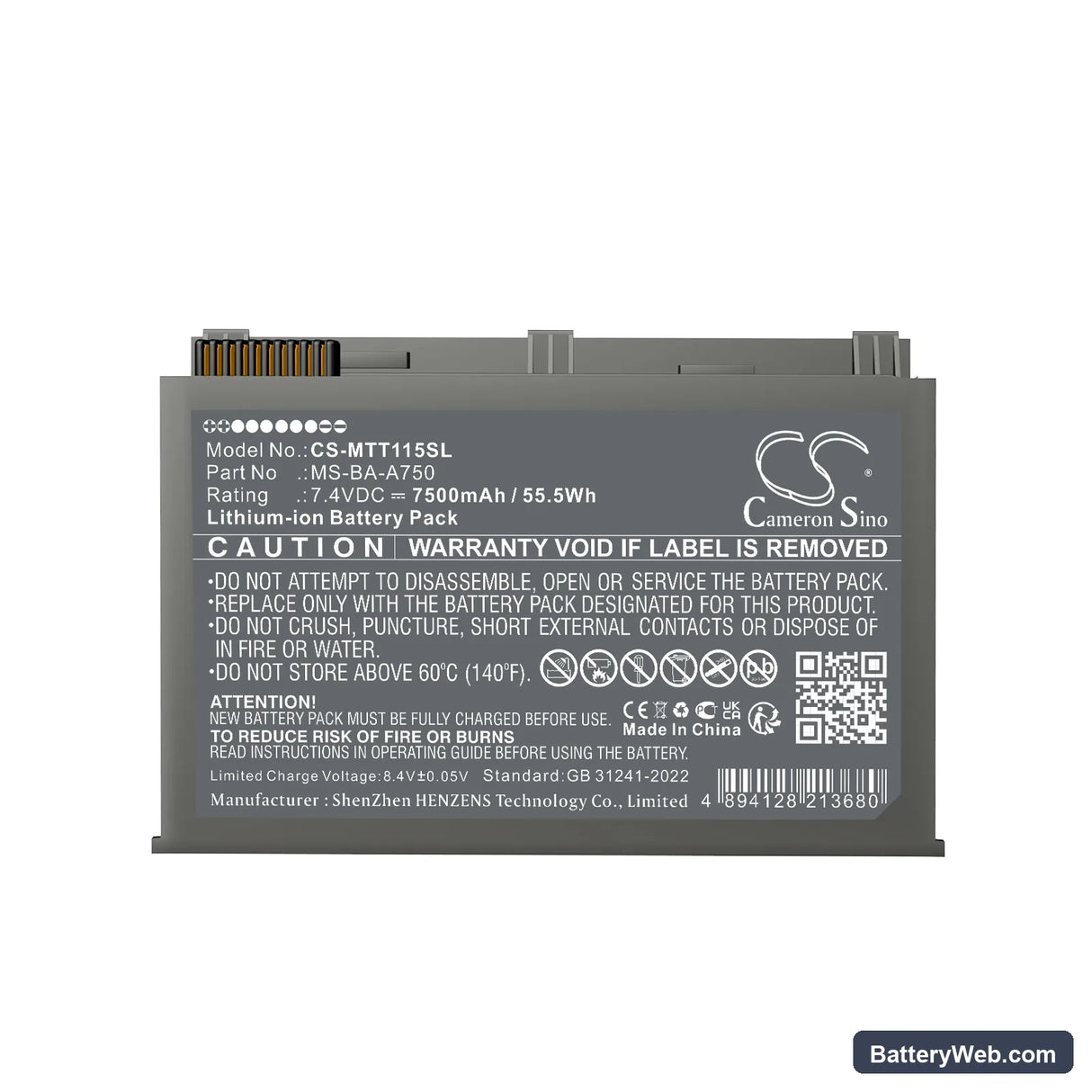 Micsig STO1000 Replacement Battery, 7.4V, 7500mAh, Li-ion 3