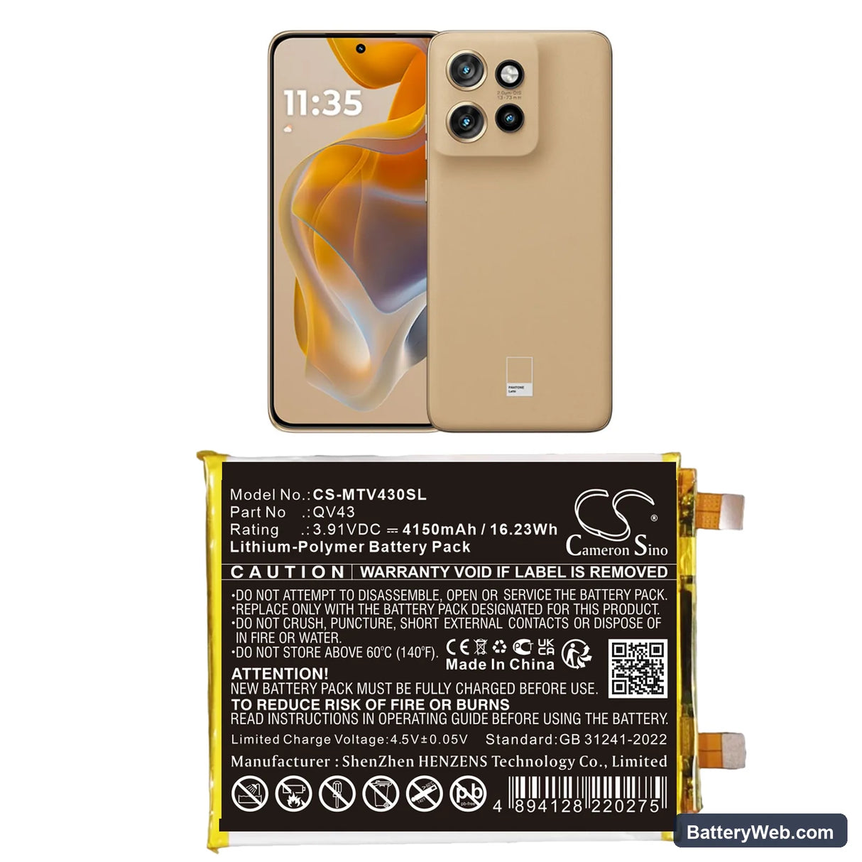 Motorola Moto Edge 50 Neo 5G Replacement Battery, 3.91V, 4150mAh, Li-Polymer 1