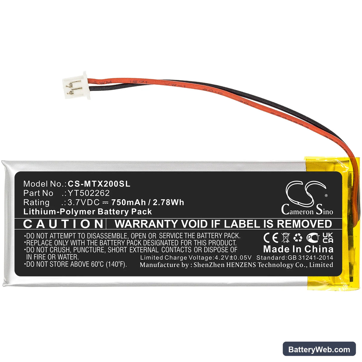 Midland BTX2 Pro Replacement Battery, 3.7V, 750mAh, Li-Polymer 3