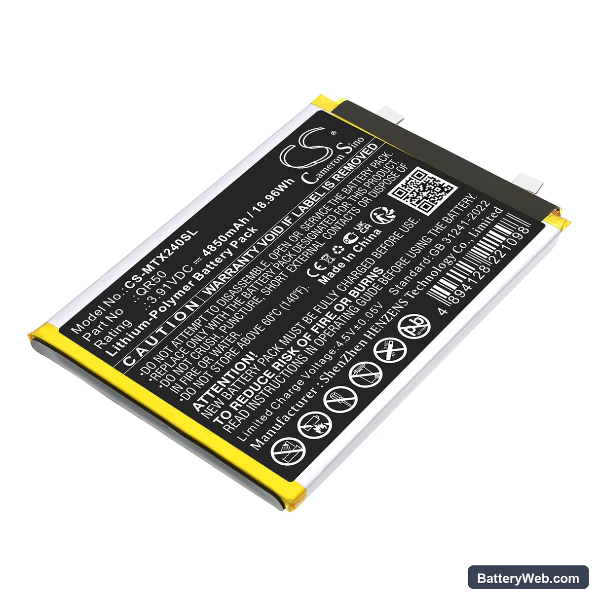 Motorola Moto Edge 50 5G Replacement Battery, 3.91V, 4850mAh, Li-Polymer 1