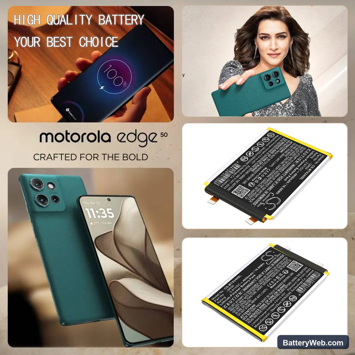 Motorola Moto Edge 50 5G Replacement Battery, 3.91V, 4850mAh, Li-Polymer 5
