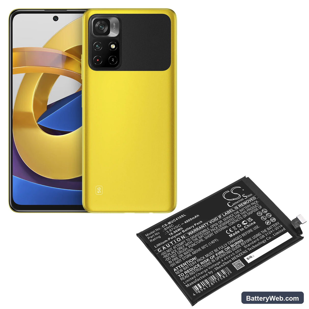 Redmi Note 11 5G Replacement Battery, 3.87V, 4900mAh, Li-Polymer 5