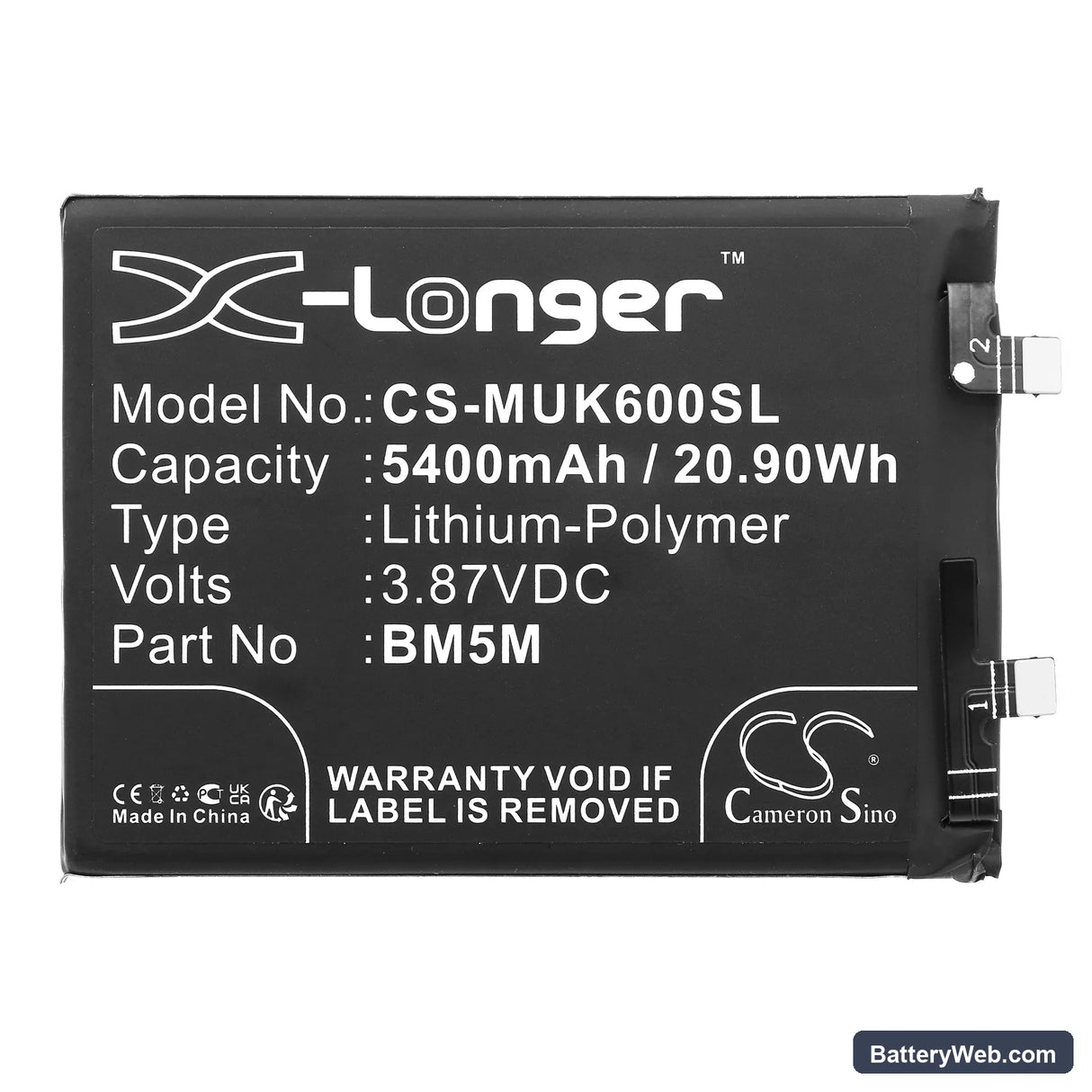Redmi K60 Replacement Battery, 3.87V, 5400mAh, Li-Polymer 3
