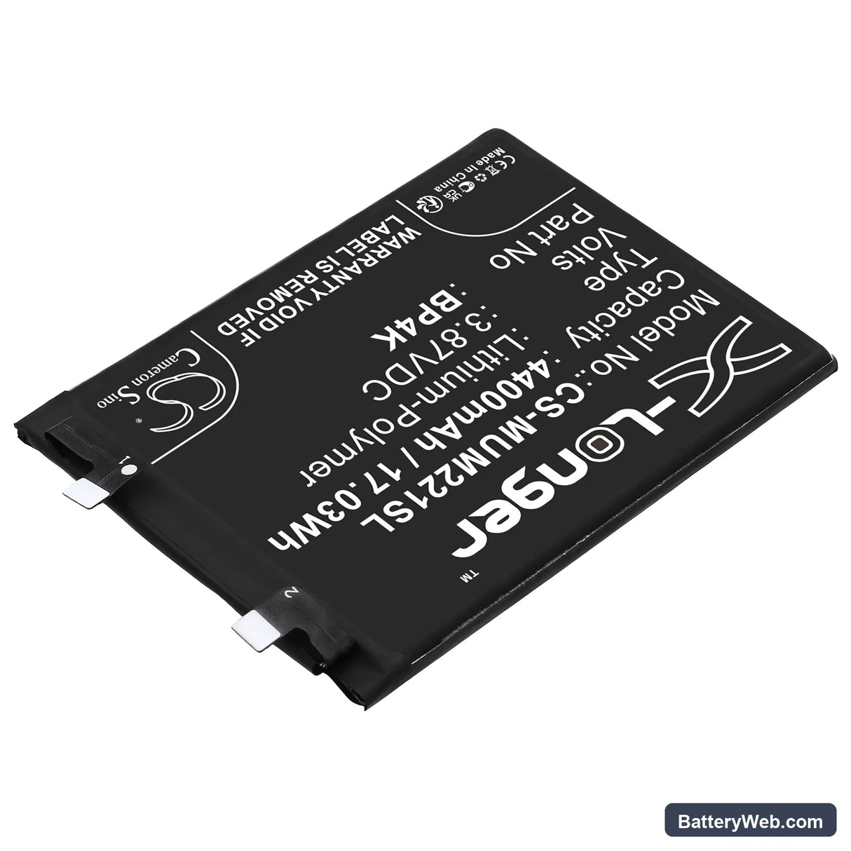 Xiaomi Note 12 Pro Replacement Battery, 3.87V, 4400mAh, Li-Polymer 2