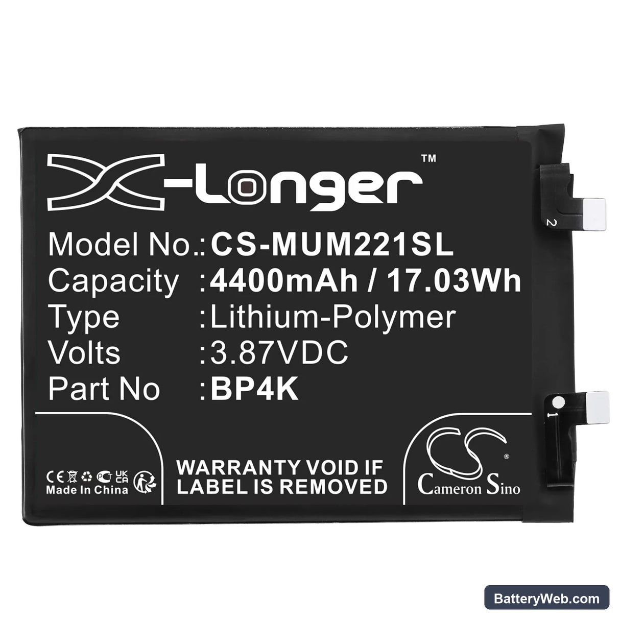 Xiaomi Note 12 Pro Replacement Battery, 3.87V, 4400mAh, Li-Polymer 3
